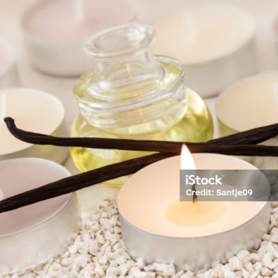 Wellness Vanilla Scent with candle close up